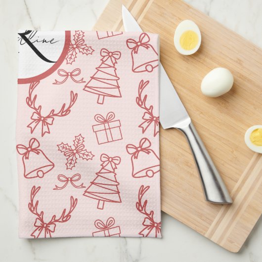 Pinkrosa-Monogramm Geschirrtuch (Viertel Falte)