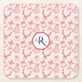 Pinkrosa-Monogramm Rechteckiger Pappuntersetzer (Vorderseite)