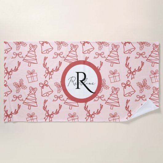 Pinkrosa-Monogramm Strandtuch (Vorderseite)