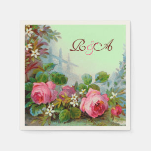 PINKROSEN, JASMINEN BLUMENBREITE MONOGRAM Aquamari Serviette