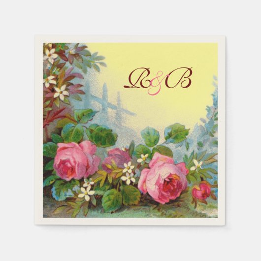 PINKROSEN, JASMINEN BLUMENBREITE MONOGRAMM Gelb Serviette (Vorderseite)