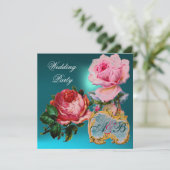 PINKROSEN, KUPIDLEITENDES BLUE WEDING MONOGRAM EINLADUNG (Stehend Vorderseite)