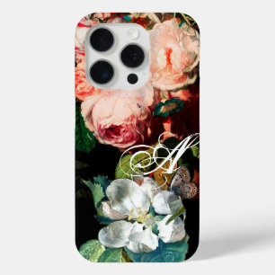 PINKROSEN, SCHALTFLÄCHE, BLUMENMONOGRAMM DER WEISS iPhone 15 PRO HÜLLE