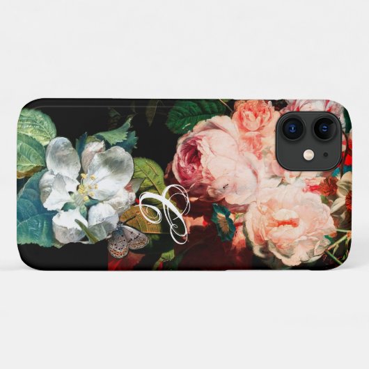 PINKROSEN, SCHALTFLÄCHE, BLUMENMONOGRAMM DER WEISS Case-Mate iPhone HÜLLE (Rückseite (Horizontal))