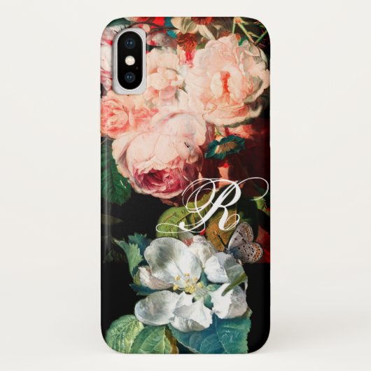 PINKROSEN, SCHALTFLÄCHE, BLUMENMONOGRAMM DER WEISS Case-Mate iPhone HÜLLE (Rückseite)