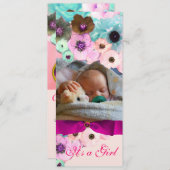 PINKROSEN UND BOW, BABYSHOWFOTOVORLAGE EINLADUNG (Vorne/Hinten)