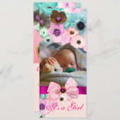 PINKROSEN UND BOW, BABYSHOWFOTOVORLAGE EINLADUNG (Vorne/Hinten)