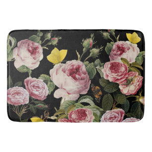 PINKROSEN UND GELBE SCHALTFLÄCHEN Schwarze Blüte Badematte