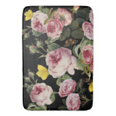 PINKROSEN UND GELBE SCHALTFLÄCHEN Schwarze Blüte Badematte (Vorderseite Vertikal)