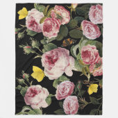 PINKROSEN UND GELBE SCHALTFLÄCHEN Schwarze Blüte Fleecedecke (Vorderseite)