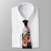 PINKROSEN UND GELBE SCHALTFLÄCHEN Schwarze Blüte Krawatte (Gebunden)
