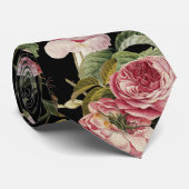 PINKROSEN UND GELBE SCHALTFLÄCHEN Schwarze Blüte Krawatte (Gerollt)