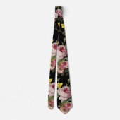 PINKROSEN UND GELBE SCHALTFLÄCHEN Schwarze Blüte Krawatte (Rückseite)