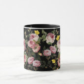 PINKROSEN UND GELBE SCHALTFLÄCHEN Schwarze Blüte Tasse (Zentrum)