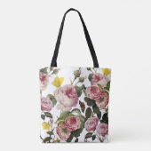 PINKROSEN UND GELBEN SCHALTFLÄDEN Weiße Blüte Tasche (Rückseite)