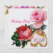 PINKROSEN UND SCHNITTLICHES HERZWÄSCHMONOGRAMM EINLADUNG (Vorne/Hinten)