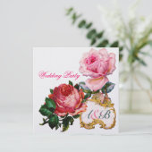 PINKROSEN UND SCHNITTLICHES HERZWÄSCHMONOGRAMM EINLADUNG (Stehend Vorderseite)