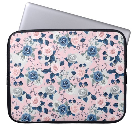 Pinks, Blues und graue Rose Laptopschutzhülle (Vorderseite)