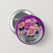 Pinks Nelken im Teacup Button (Vorne & Hinten)