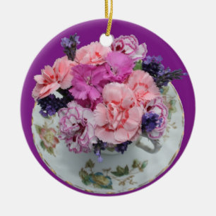 Pinks Nelken im Teacup Keramik Ornament