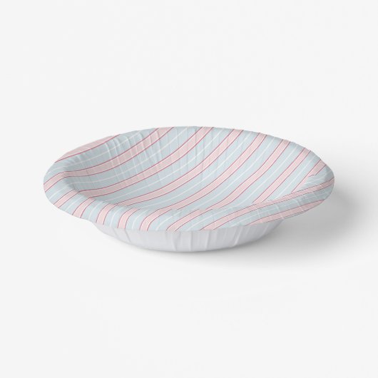 Pinks, Pastellblau, weiß, Streifen Pappteller (Gewinkelt)