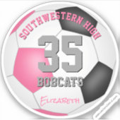 Pinkschwarzer personalisierter Fußball der Mädchen Aufkleber (Vorderseite)