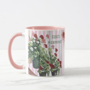 PINKSTREIFEN UND BLUME MIT HAND   TASSE