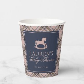 PinkTartan Plaid Classic Rocking Horse Baby Shower Pappbecher