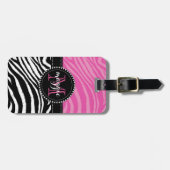 Pinku. Schwarzeszebra-Druck-Monogramm girly2 Gepäckanhänger (Vorderseite horizontal)