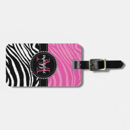 Pinku. Schwarzeszebra-Druck-Monogramm girly2 Gepäckanhänger
