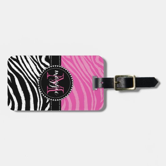 Pinku. Schwarzeszebra-Druck-Monogramm girly2 Gepäckanhänger (Vorderseite horizontal)