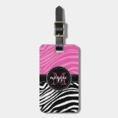 Pinku. Schwarzeszebra-Druck-Monogramm girly2 Gepäckanhänger (Vorderseite vertikal)