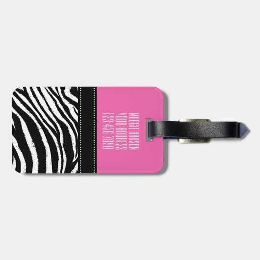 Pinku. Schwarzeszebra-Druck-Monogramm girly2 Gepäckanhänger (Rückseite horizontal)