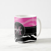 Pinku. Schwarzeszebra-Druck-Monogramm girly Kaffeetasse (VorderseiteRechts)