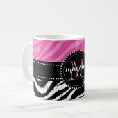 Pinku. Schwarzeszebra-Druck-Monogramm girly Kaffeetasse (Vorderseite Links)