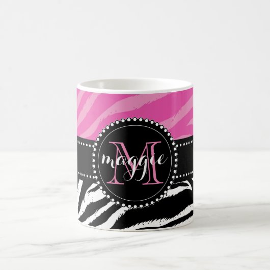 Pinku. Schwarzeszebra-Druck-Monogramm girly Kaffeetasse (Mittel)
