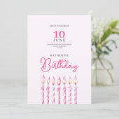 pinky candles girl birthday invitation einladung (Stehend Vorderseite)