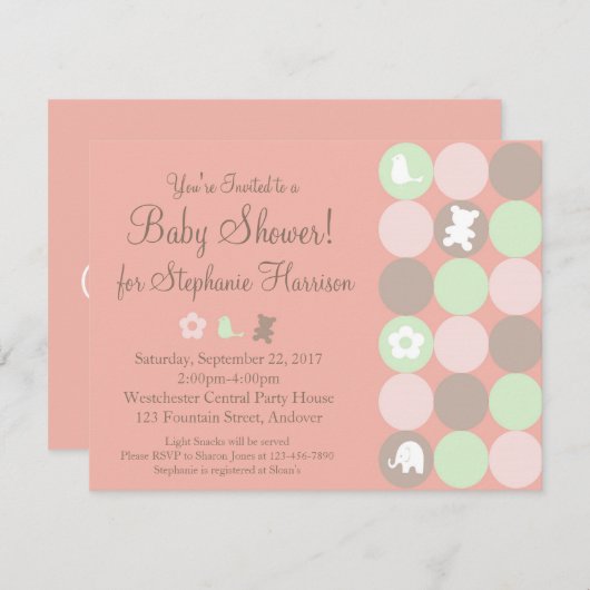 Pinky Dots Kinderdusche Einladung (Vorne/Hinten)