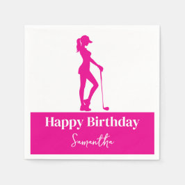 Pinky Golf Girl Birthday Monogram Serviette