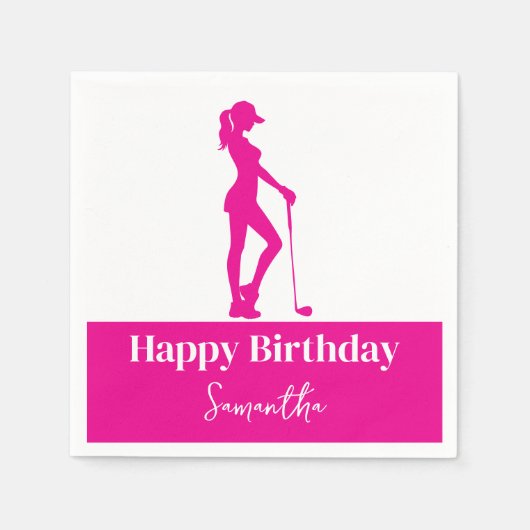 Pinky Golf Girl Birthday Monogram Serviette (Vorderseite)