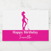 Pinky Lady Golfer Birthday Monogram Schaumweinetikett (Einzelnes Label)