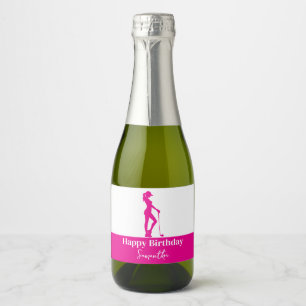 Pinky Lady Golfer Birthday Monogram Schaumweinetikett