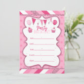 Pinky Party Einladung für Mädchen per Hand zu schr (Stehend Vorderseite)