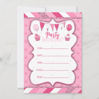 Pinky Party Einladung für Mädchen per Hand zu schr