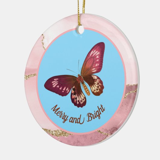 Pinky Peach Butterfly auf Blue Sky Merry und Brigh Keramik Ornament (Links)