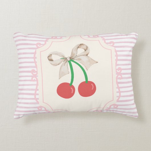 Pinky Retro Sweet Cherries mit Bogen Retro Streife Dekokissen (Vorderseite)