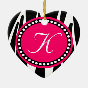 Pinkzebra-Druck-Herz-Weihnachtsverzierung Keramikornament
