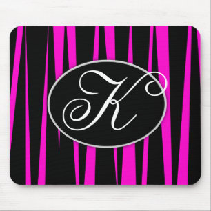 PinkZebra Stripes Monogrammmed Mausunterlagen Mousepad