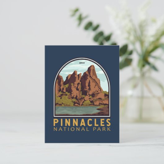 Pinnacles Nationalpark Vintages Emblem Postkarte (Stehend Vorderseite)
