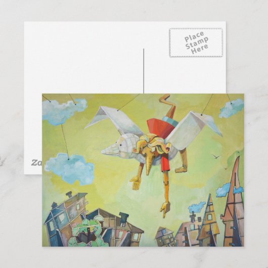 Pinocchio auf Taube. Postkarte (Vorne/Hinten)